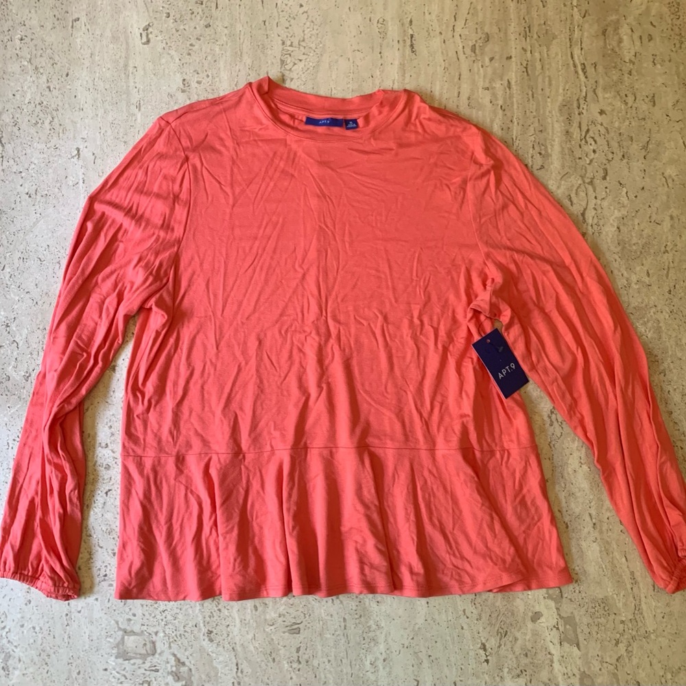 Apt 9 Coral peplum mock neck long sleeve shirt